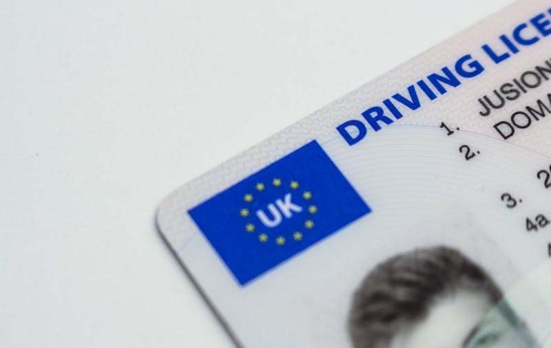 Close up photograph of a UK driving licence