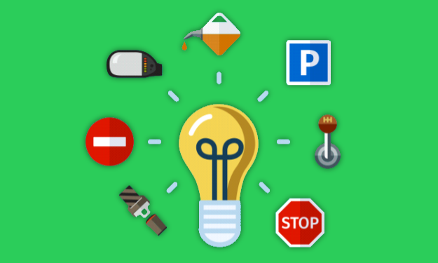 An illustration showing a lightbulb surrounded by some driving tips.