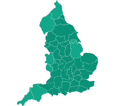 Map showing our coverage of selected counties across England.