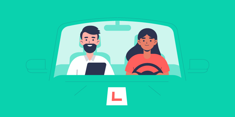 Illustration of driving lesson in an automatic car