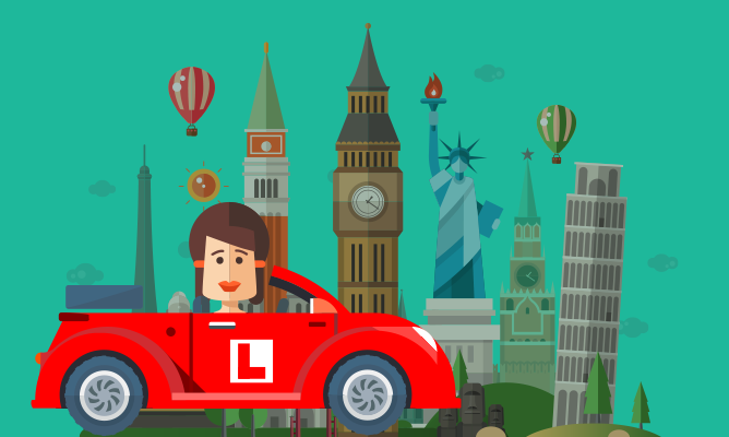 An illustration of a learner driver taking a road trip.
