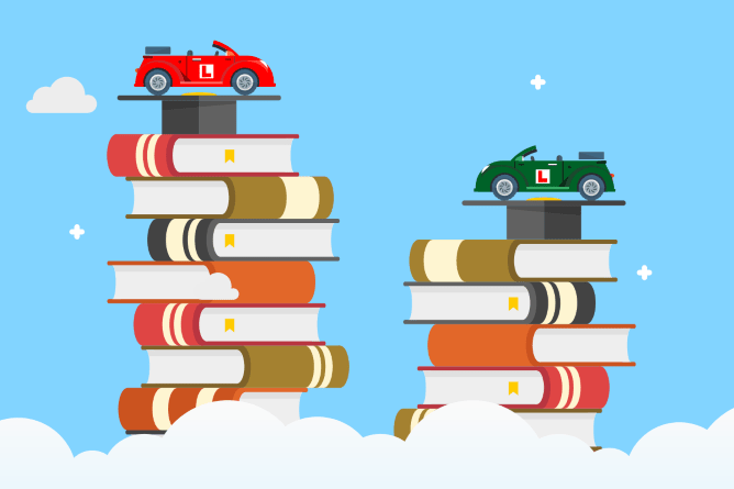 stacks of books with cars on top