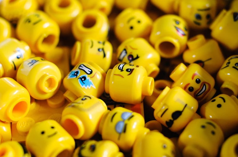 Pile of Lego heads with different faces